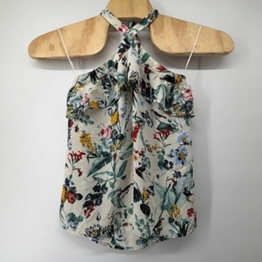Banana Republic Womens Floral Halter Neck Ruffle Top Cream Multi 486019-00 M